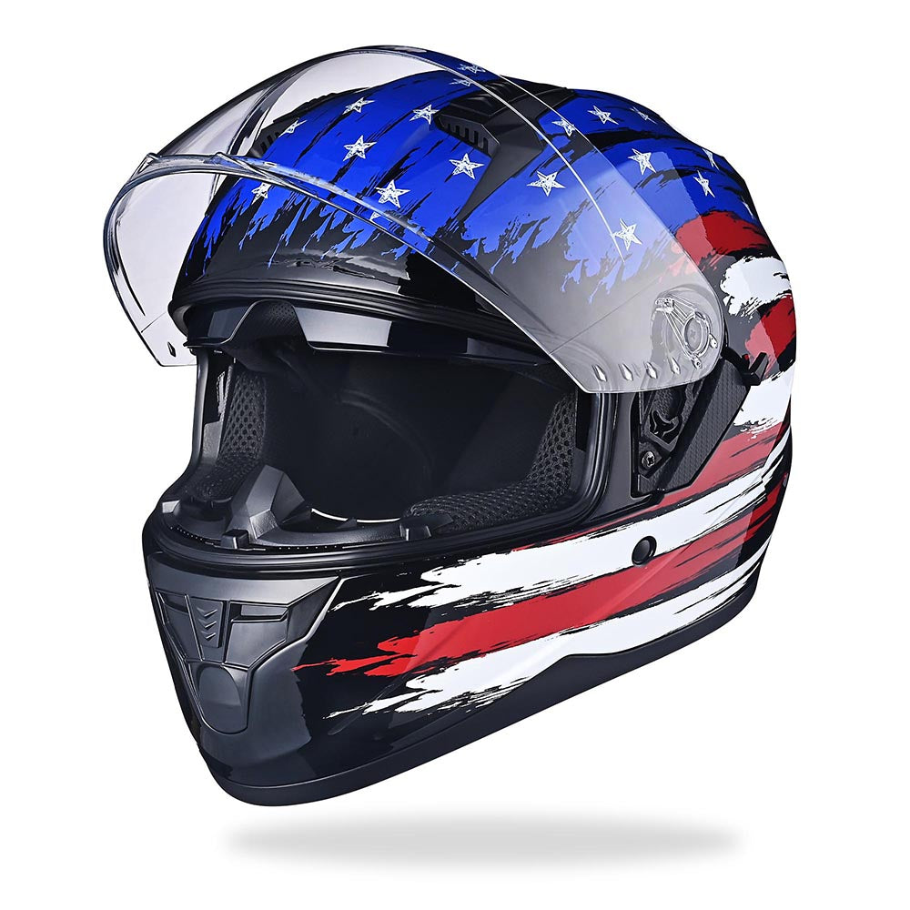 Yescom RUN-F DOT Full Face Helmet Dual Visor Flag Image