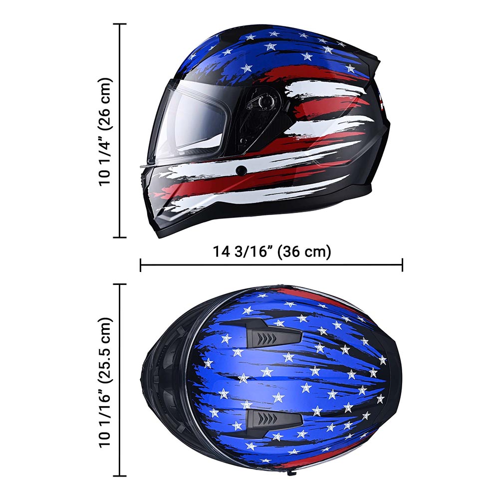 Yescom RUN-F DOT Full Face Helmet Dual Visor Flag Image