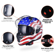 Yescom RUN-F DOT Full Face Helmet Dual Visor Eagle Image