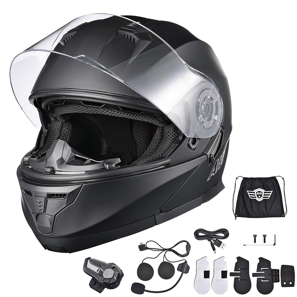 Yescom RUN-M3 Modular Helmet w/ Bluetooth Flip Up DOT Matte Black Image