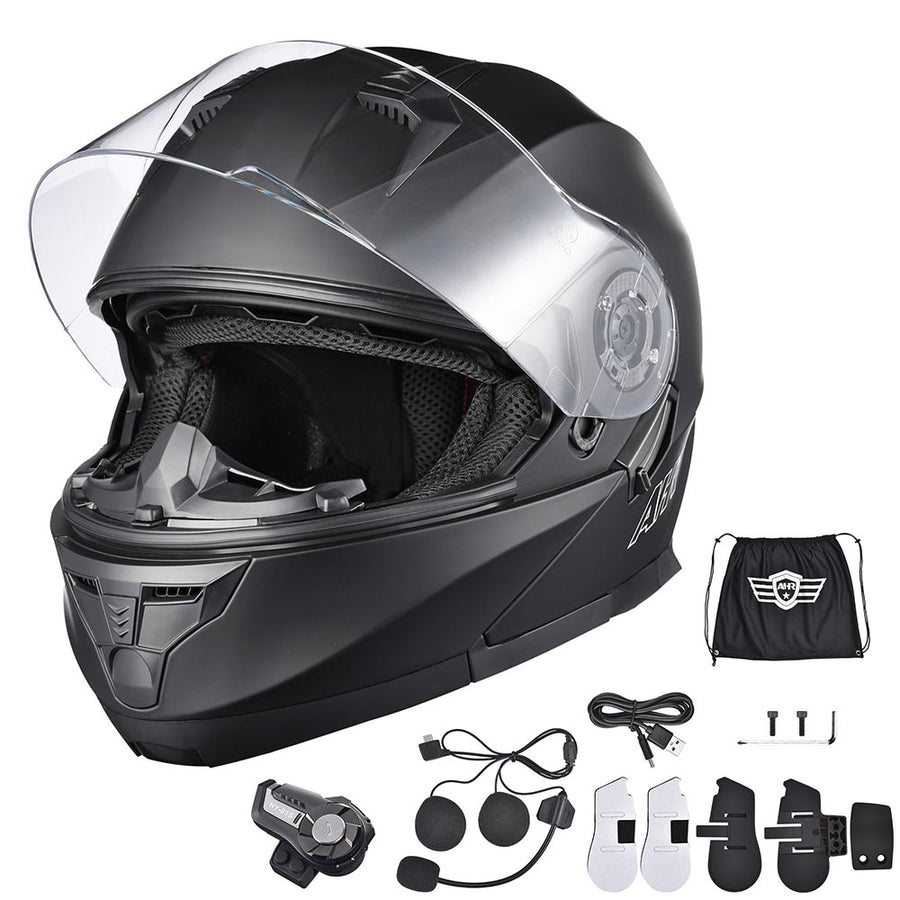 AHR RUN-M3 Modular Helmet w/ Bluetooth Flip Up DOT Matte Black – yescomusa