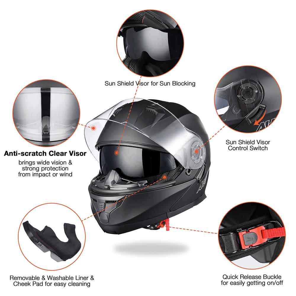 Yescom RUN-M3 Modular Helmet w/ Bluetooth Flip Up DOT Matte Black Image