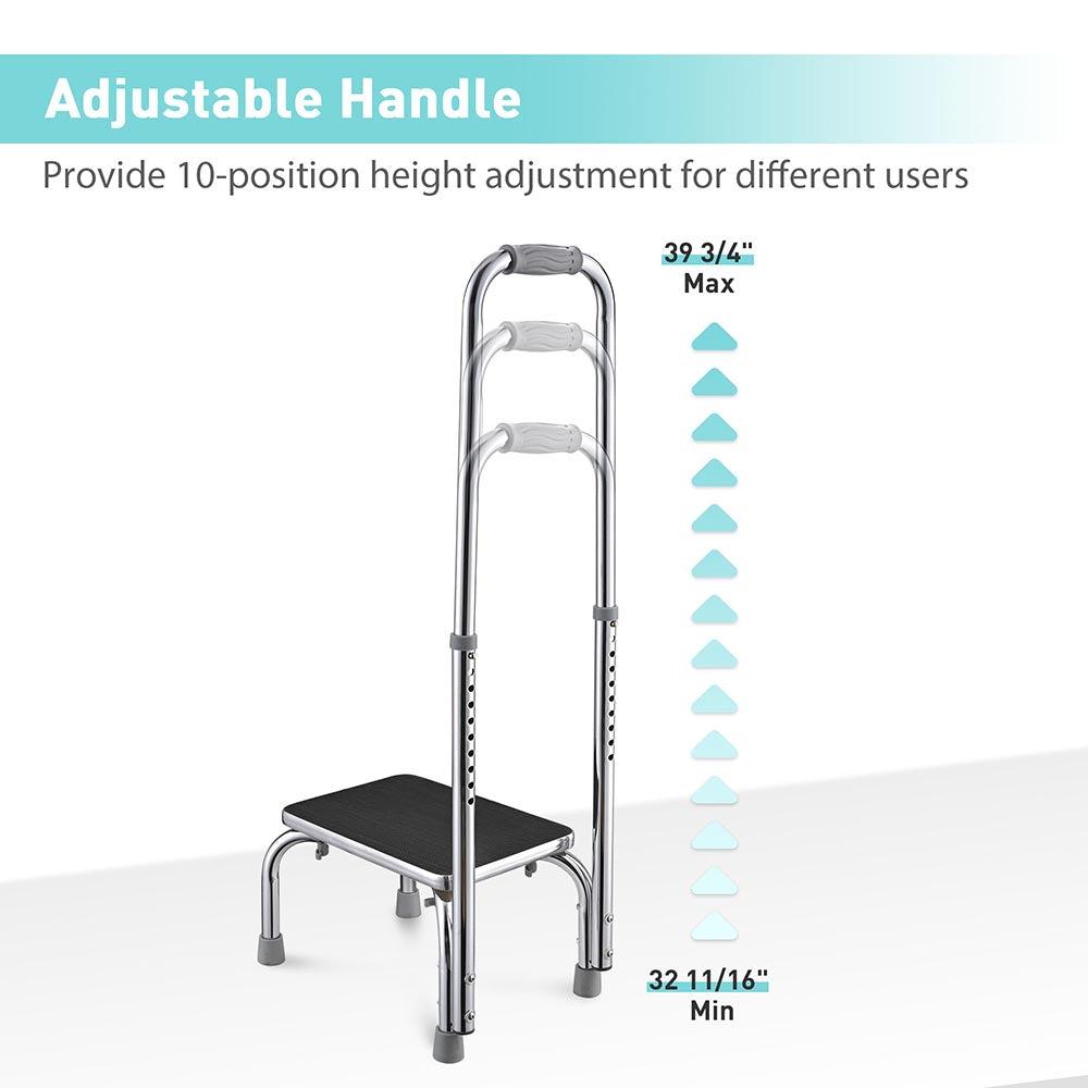 Yescom Medical Single Step Stool Footstool Chrome Steel w/ Handrail Image