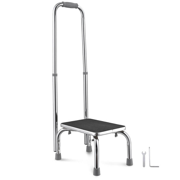 Yescom Medical Single Step Stool Footstool Chrome Steel w/ Handrail Image