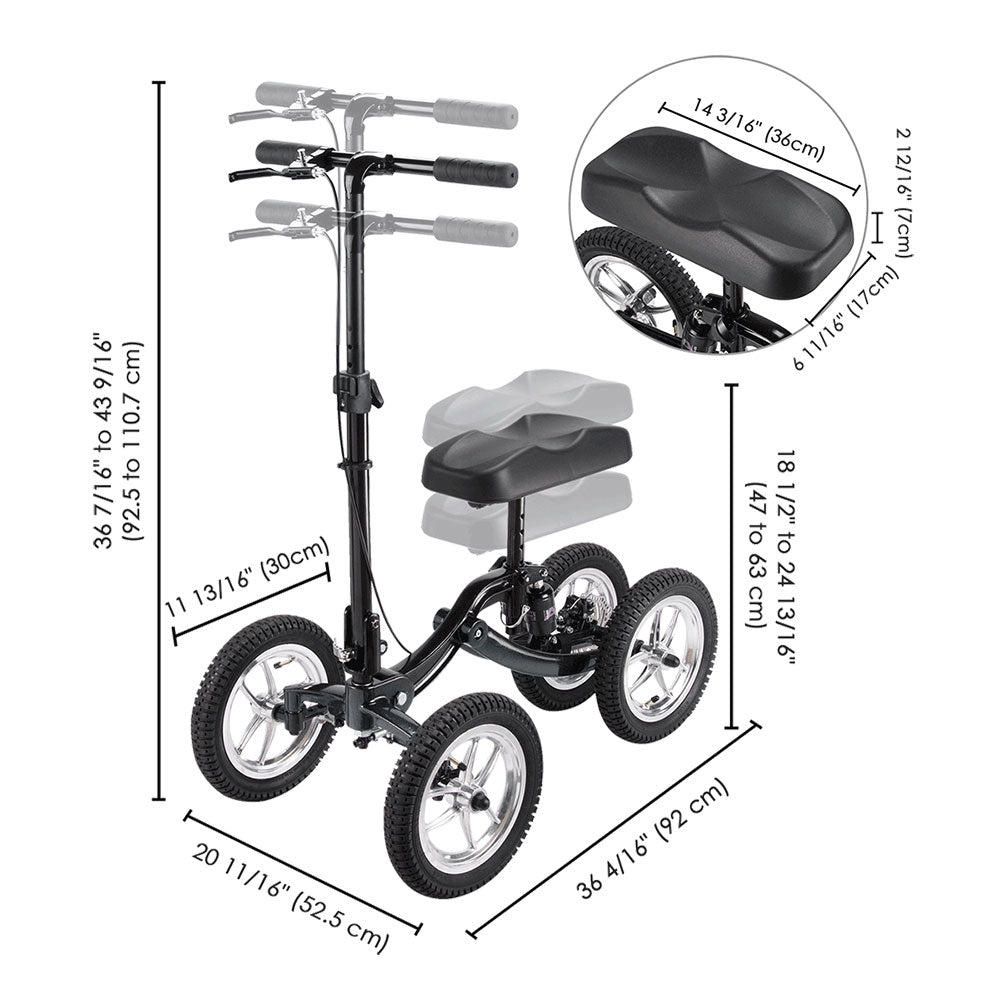 Yescom Folding All-Terrain Knee Walker Scooter Steerable Brake Basket Pump Image