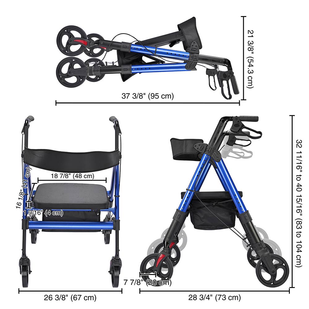 Yescom Rollator Walker with Seat Backrest 8" Casters 450lbs Capacity Image