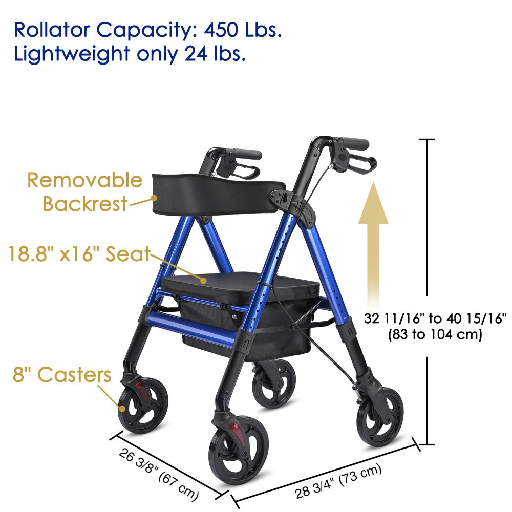 Yescom Rollator Walker with Seat Backrest 8" Casters 450lbs Capacity Image