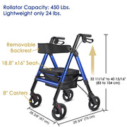 Yescom Rollator Walker with Seat Backrest 8" Casters 450lbs Capacity Image