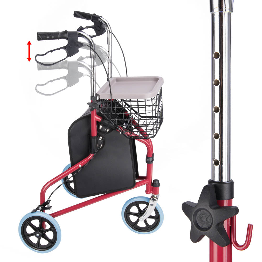 Yescom 3 Wheels Aluminum Rollator Walker w/ Brakes Basket & Bag Image