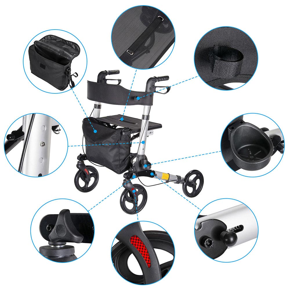 Yescom Foldable 4 Wheels Aluminum Rollator Walker w/ Brakes Image