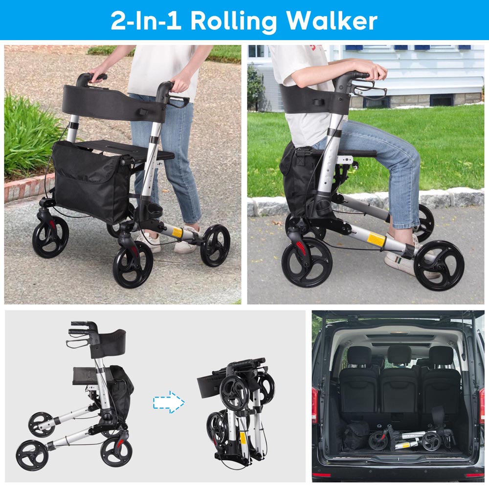 Yescom Foldable 4 Wheels Aluminum Rollator Walker w/ Brakes Image