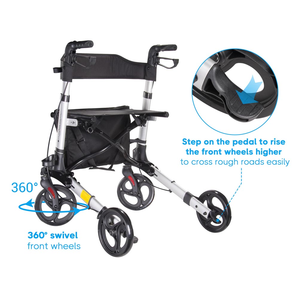 Yescom Foldable 4 Wheels Aluminum Rollator Walker w/ Brakes Image