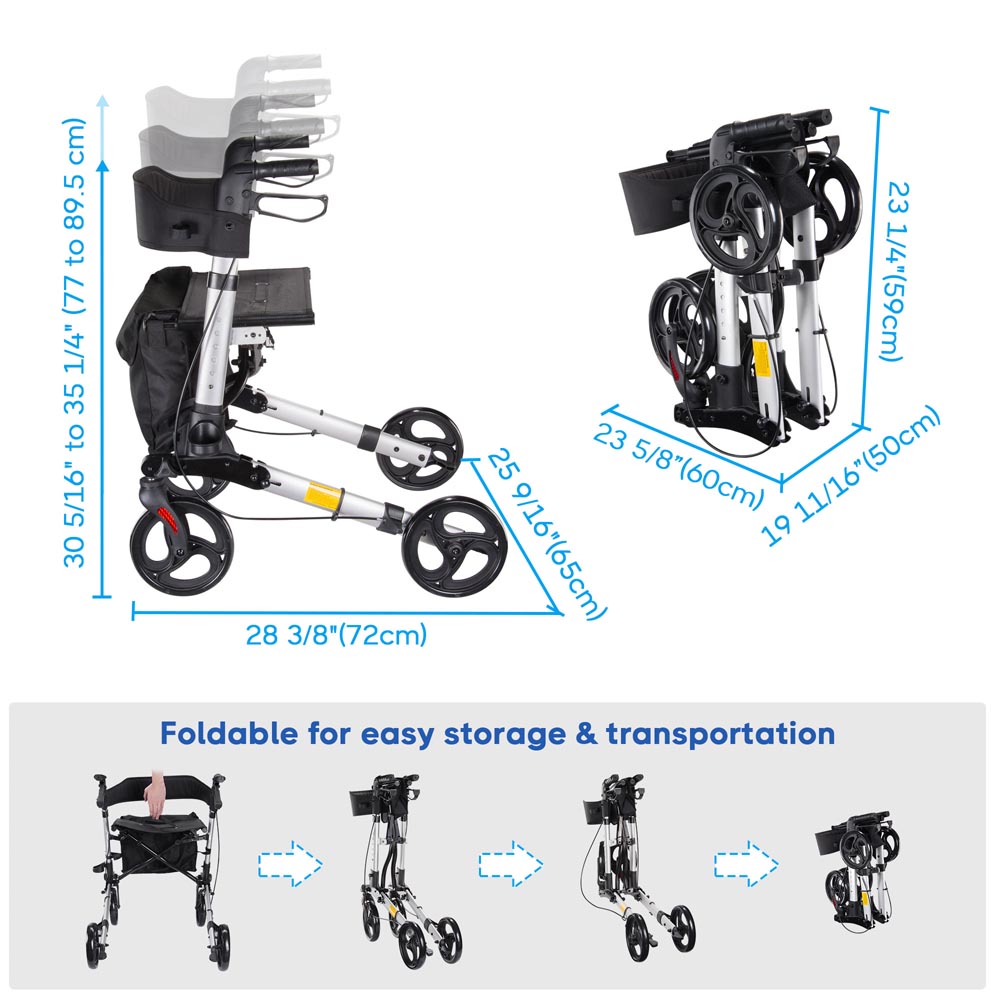 Yescom Foldable 4 Wheels Aluminum Rollator Walker w/ Brakes Image