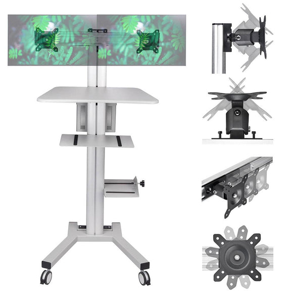 Yescom PC Computer Cart Workstation with Power Strip 2-Monitor Image