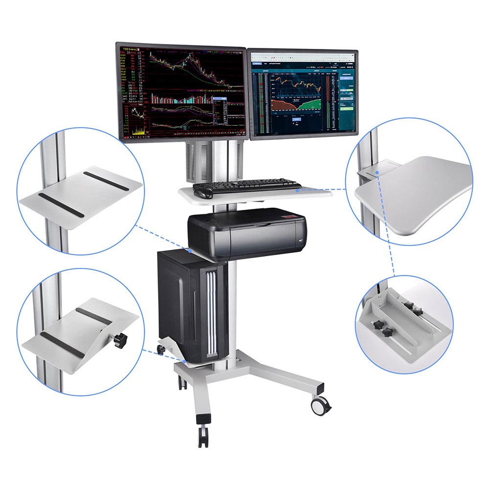 Yescom PC Computer Cart Workstation with Power Strip 2-Monitor Image