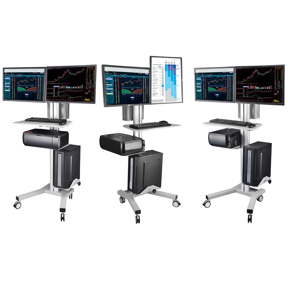 Yescom PC Computer Cart Workstation with Power Strip 2-Monitor Image