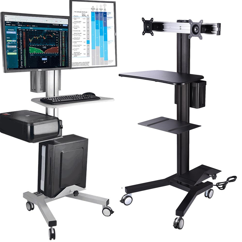 Yescom PC Computer Cart Workstation with Power Strip 2-Monitor Image