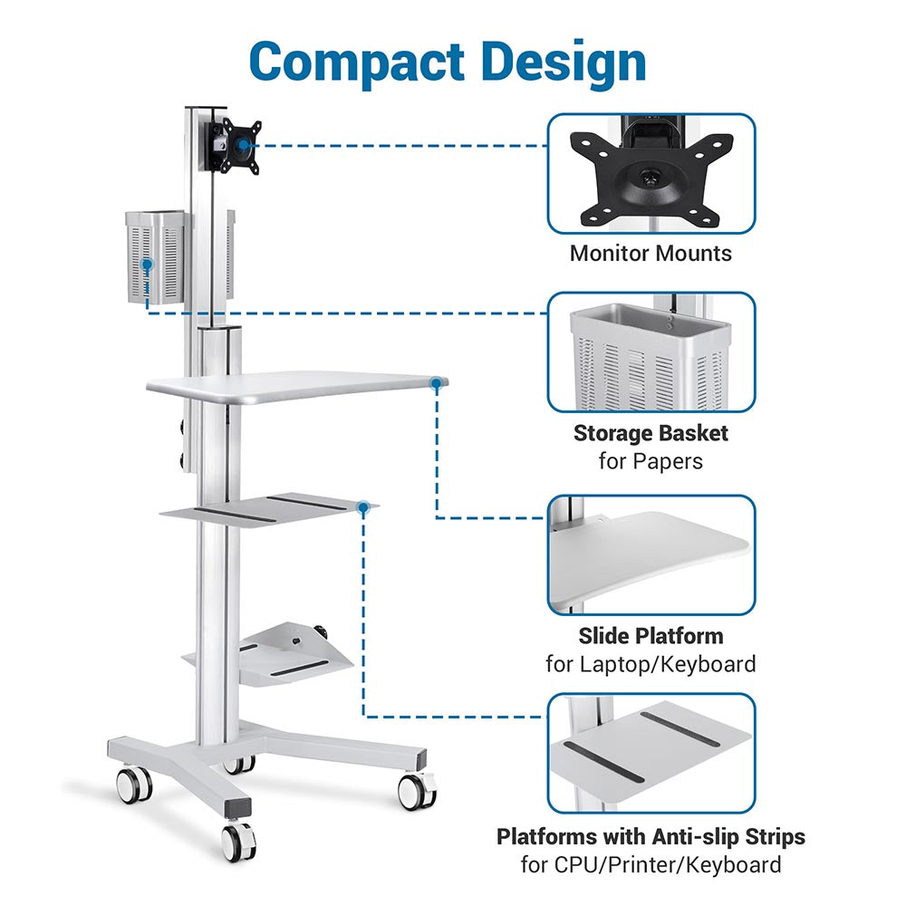 Yescom PC Computer Desktop Rolling Mobile Cart Workstation Image