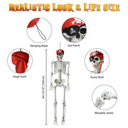 Yescom 5.4ft Skeleton Halloween Decoration Posable Pirate Image