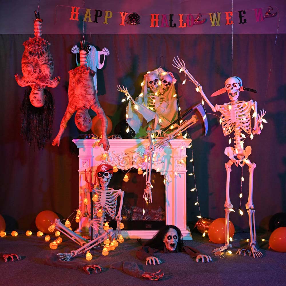 Yescom 5.4ft Skeleton LED Eyes Halloween Decor Cowboy Sound Activated Image