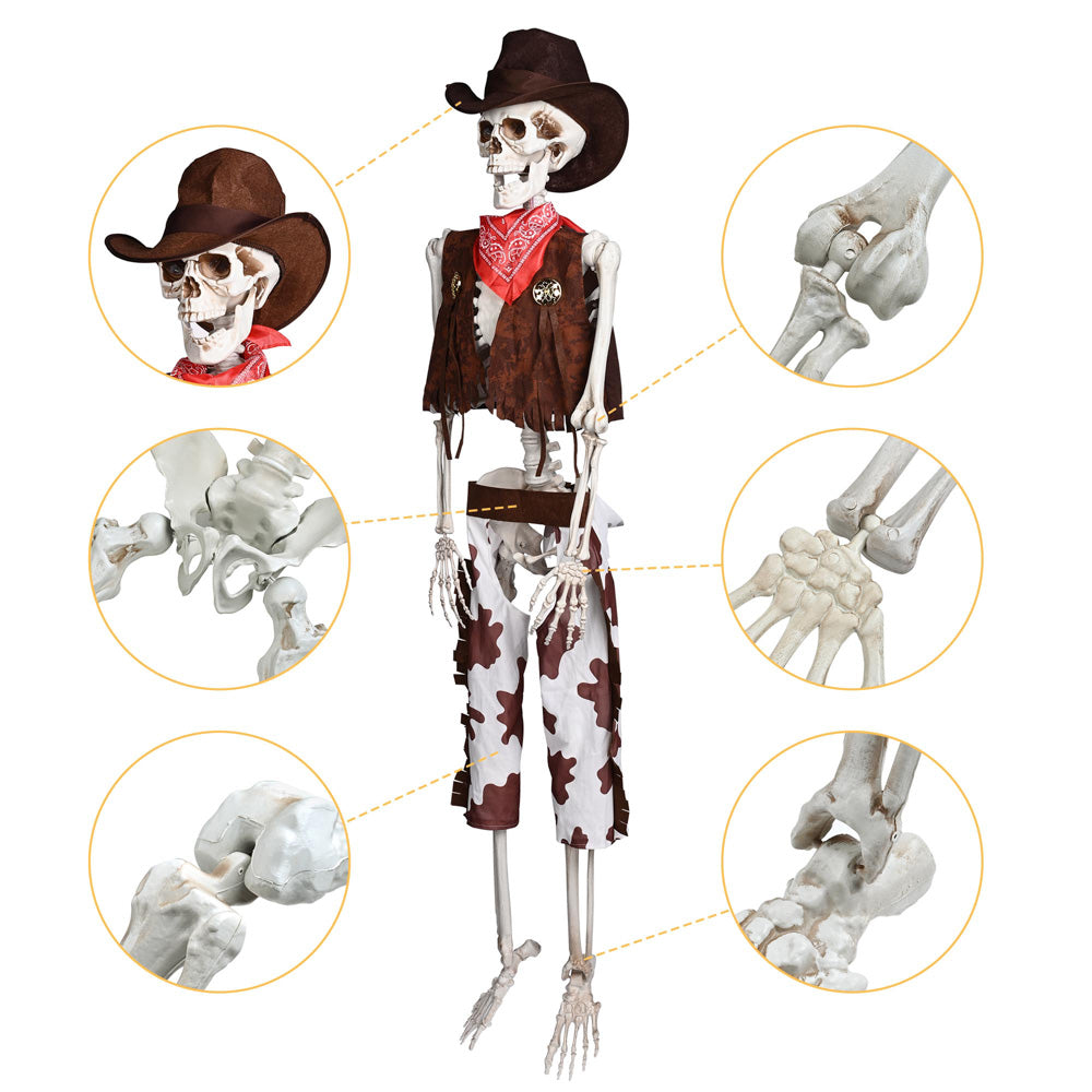 Yescom 5.4ft Skeleton Halloween Decoration Posable Cowboy Image