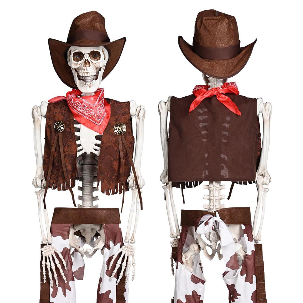 Yescom 5.4ft Skeleton Halloween Decoration Posable Cowboy Image