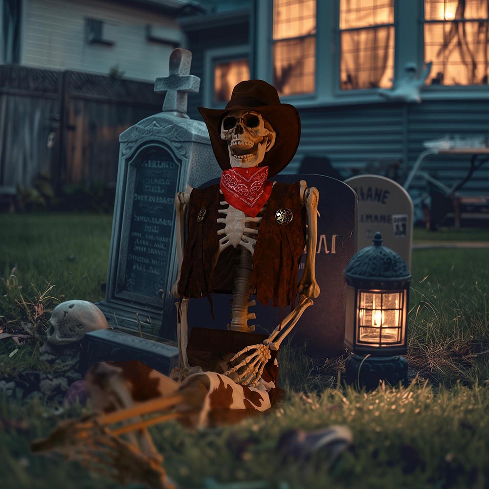 Yescom 5.4ft Skeleton Halloween Decoration Posable Cowboy Image