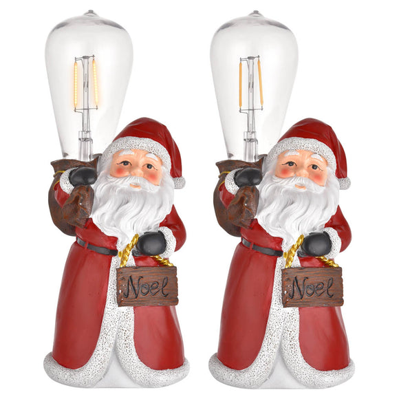 Yescom Set(2)Pre-lit Christmas Figurine Resin Santa Claus Carry Edison Bulb Image