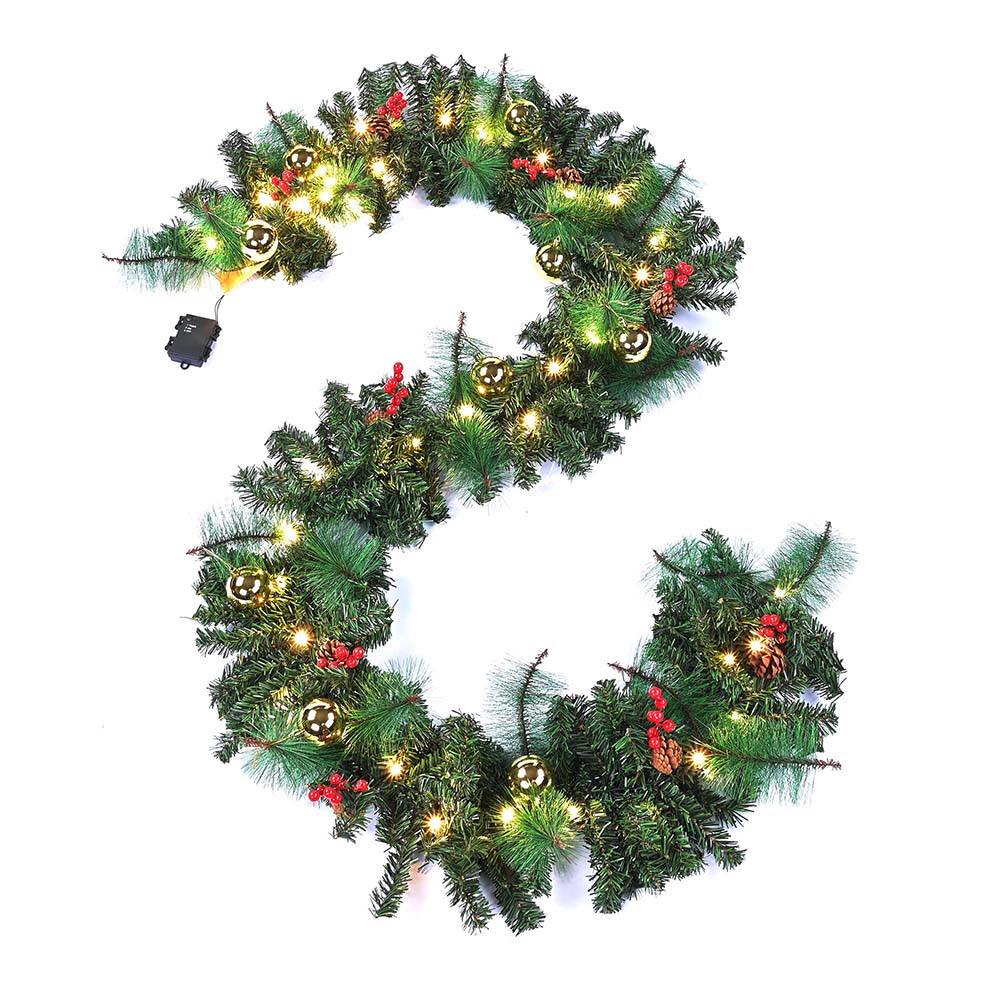 Yescom Pre-lit Christmas Pine Garland with Lights 9ft Battery Operated Image