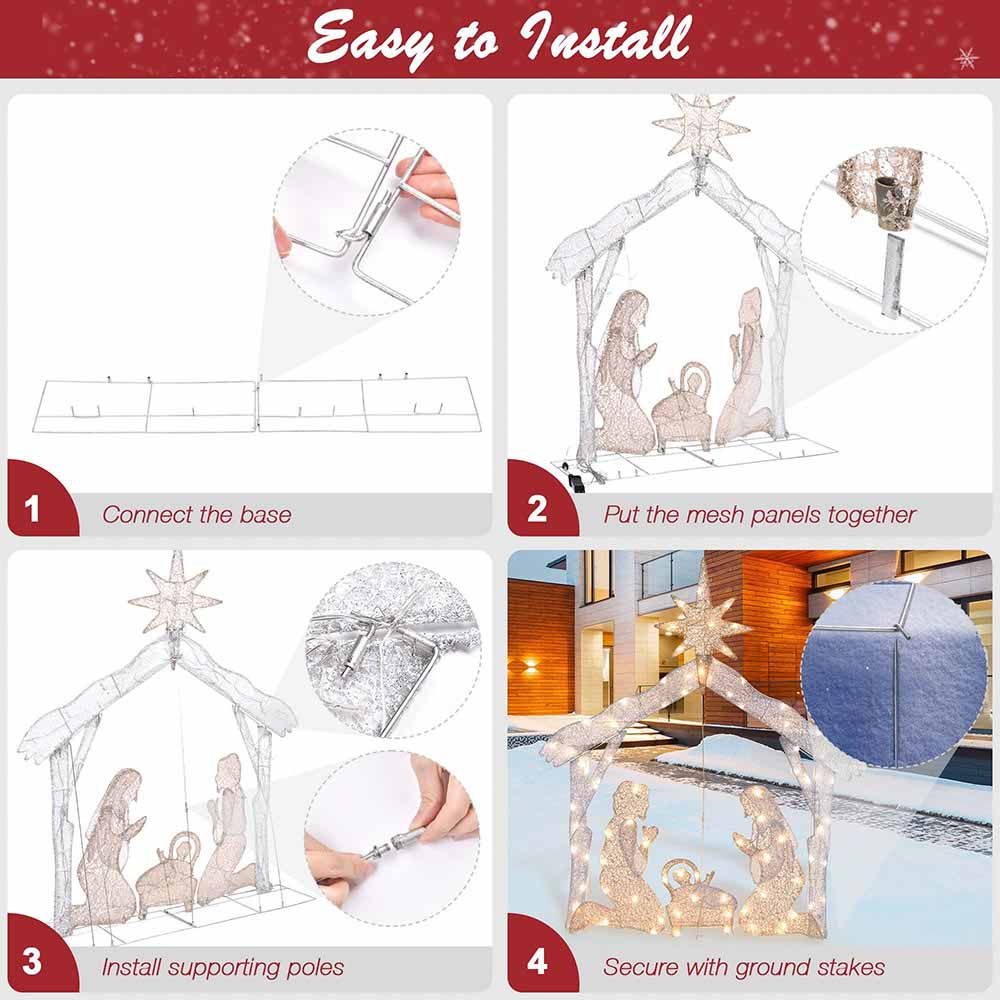 Yescom Pre-Lit Nativity Scene Xmas Decoration Holy Family 4ft 80 LEDs Image