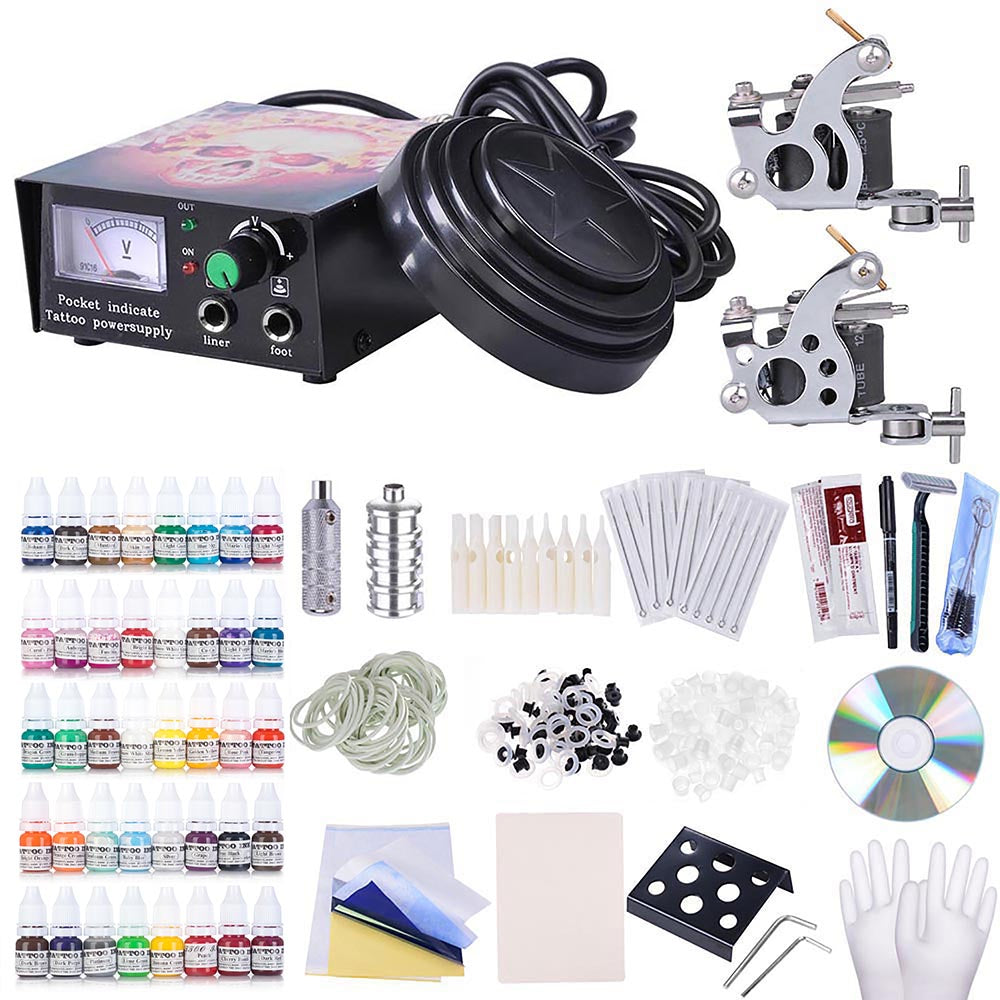 Yescom 2 Tattoo Machine Kit w/ LCD Power Supply 40 Color Inks Image