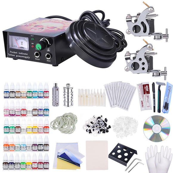 Yescom 2 Tattoo Machine Kit w/ LCD Power Supply 40 Color Inks Image