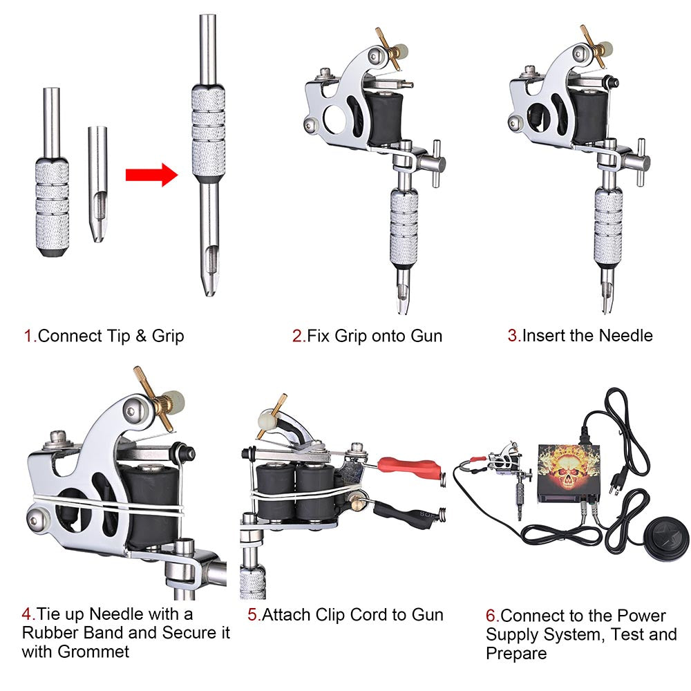 Yescom 2 Tattoo Guns Machine Kit w/ LCD Power Supply 40 Color Inks & Case Image