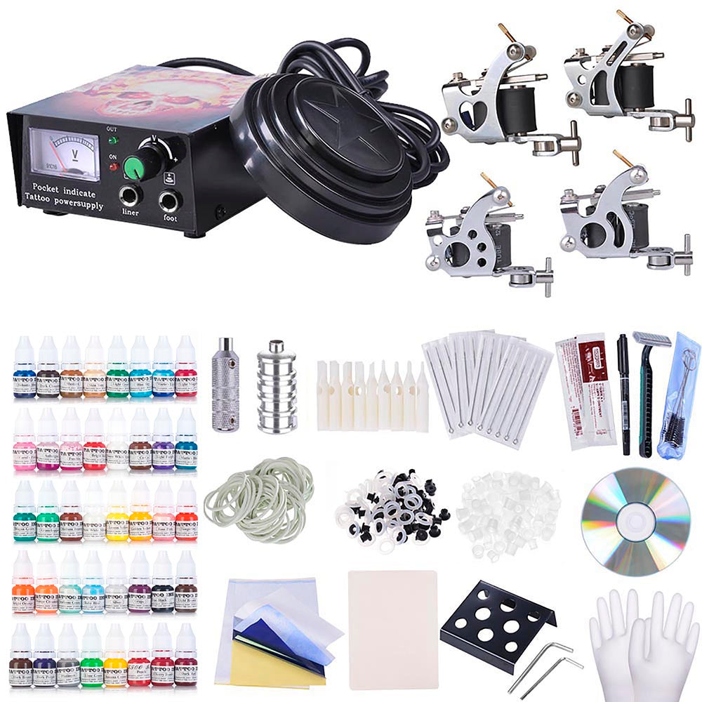 Yescom 4 Tattoo Machine Kit w/ LCD Power Supply 40 Color Inks Image