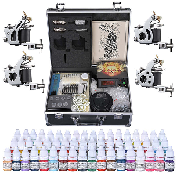 Yescom 4 Tattoo Machine Kit w/ LCD Power Supply 54 Color Inks & Case Image