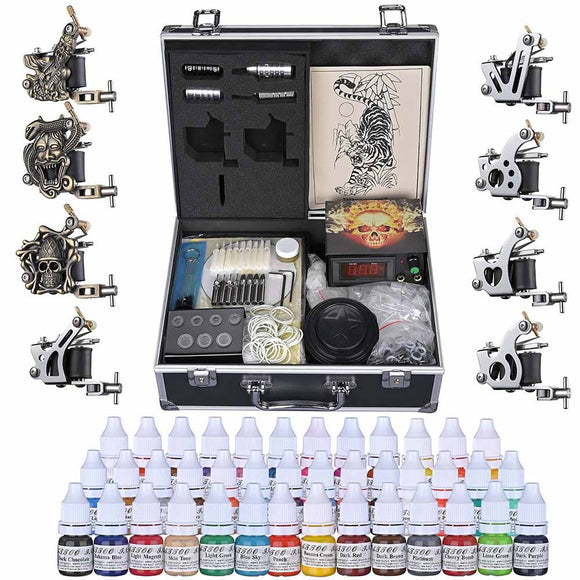 Yescom 8 Tattoo Machine Kit w/ LCD Power Supply 40 Color Inks & Case Image