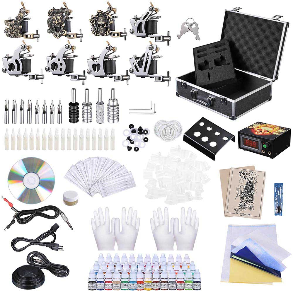 Yescom 8 Tattoo Machine Kit w/ LCD Power Supply 40 Color Inks & Case Image