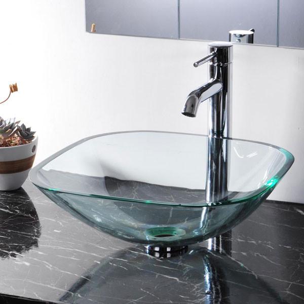 Yescom Square Bathroom Glass Vessel Sink Bowl Lavatory Basin Image