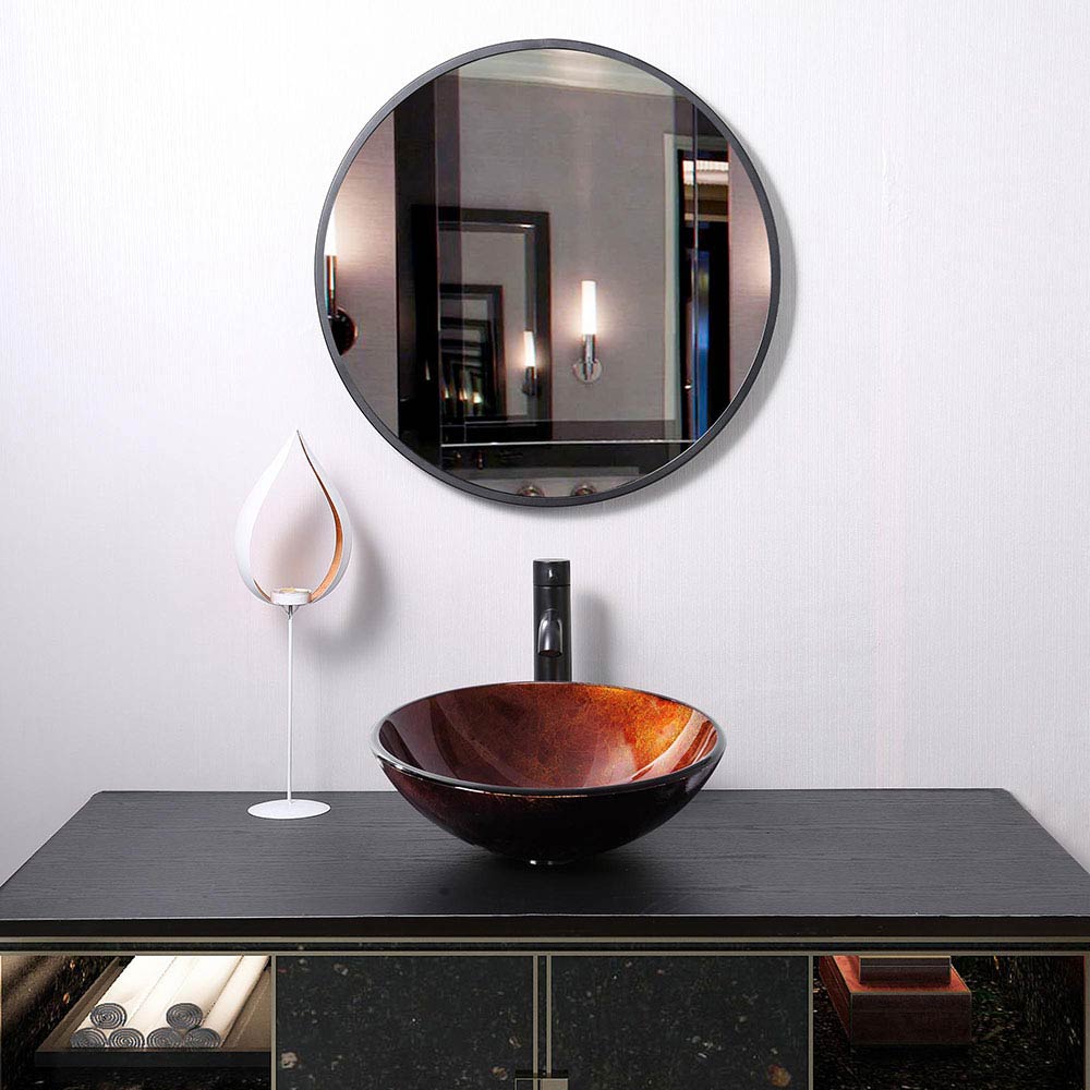 Yescom Round Tempered Glass Artistic Vessel Sink Bathroom Bowl Basin Image