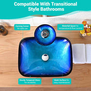 Yescom Rectangular Glass Sink Basin & Waterfall Faucet Kit Image