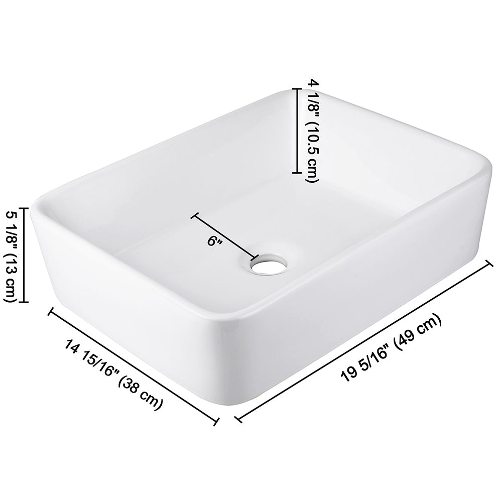 Yescom 19x16 Rectangular Porcelain Sink Bathroom Vanity w/ Drain Image