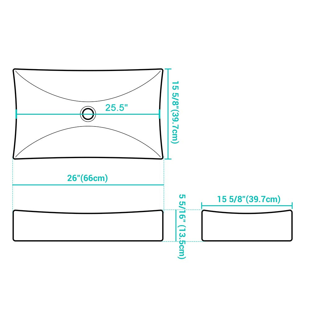 Yescom 26" Rectangular Porcelain Sink Vessel w/ Drain Image