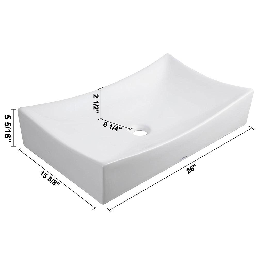 Yescom 26" Rectangular Porcelain Sink Vessel w/ Drain Image