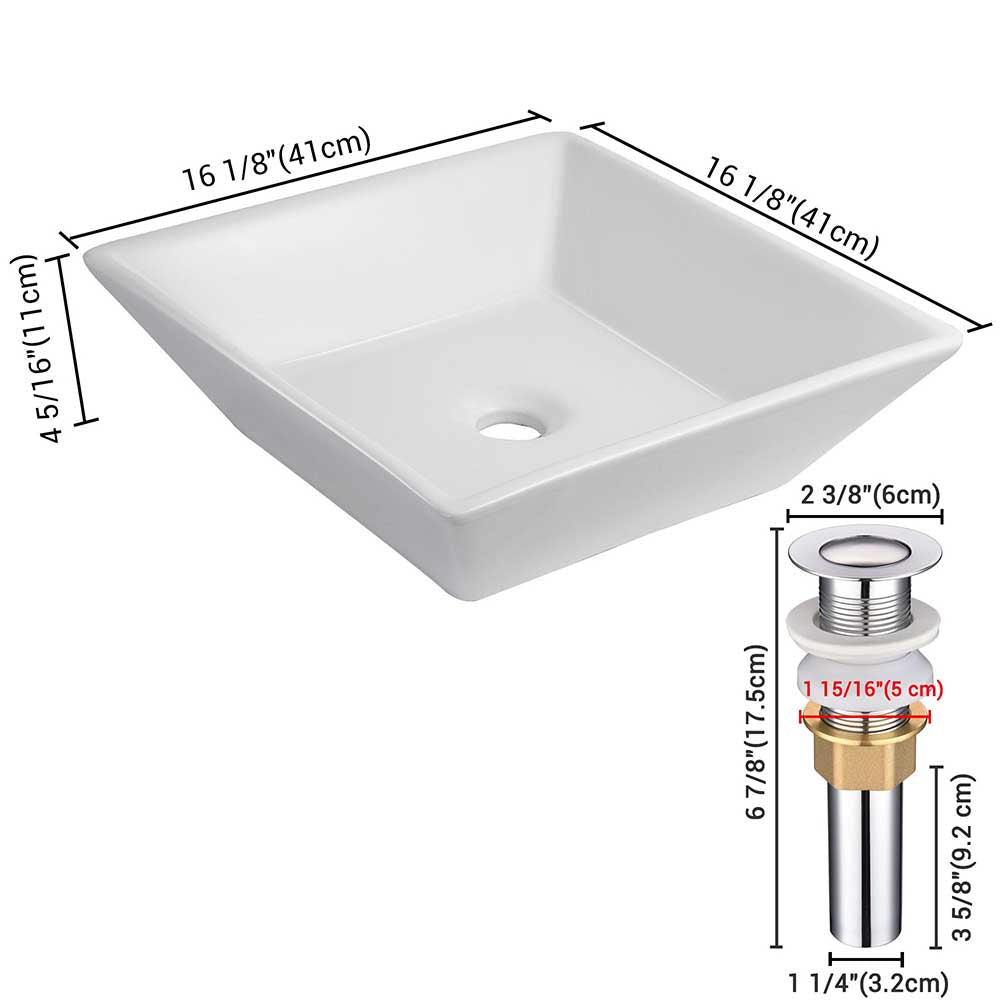 Yescom 16" Square Porcelain Bathroom Sink Vanity Vessel w/ Drain Image