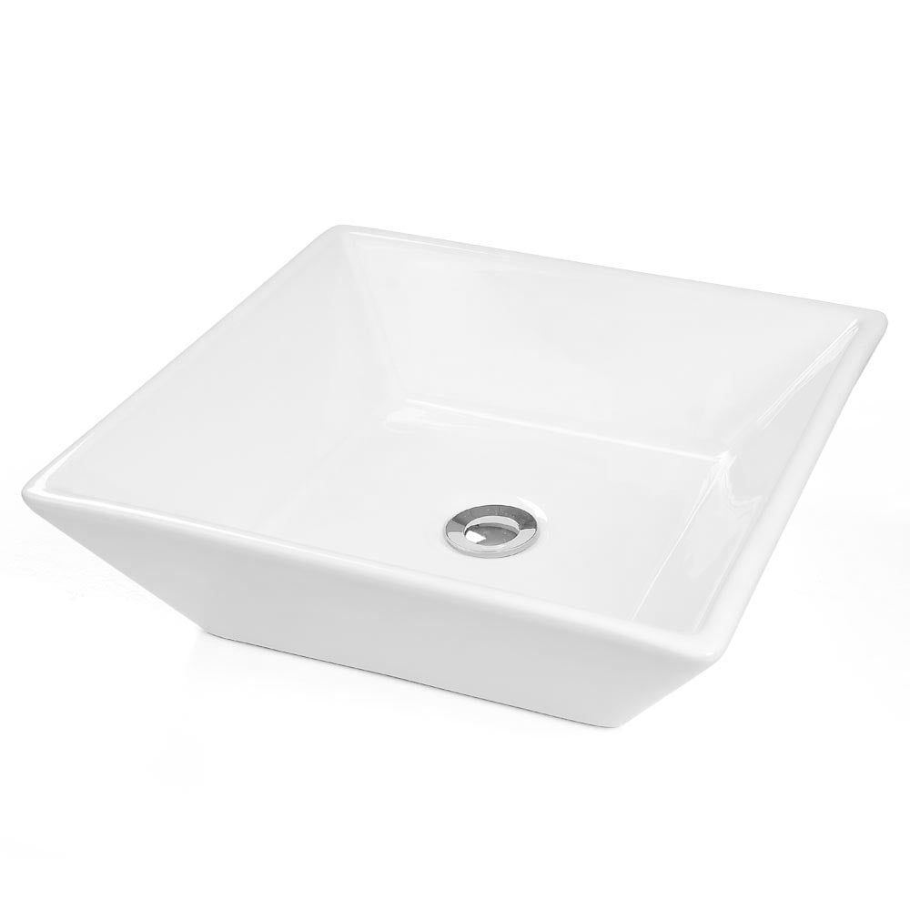 Yescom 16" Square Porcelain Bathroom Sink Vanity Vessel w/ Drain Image