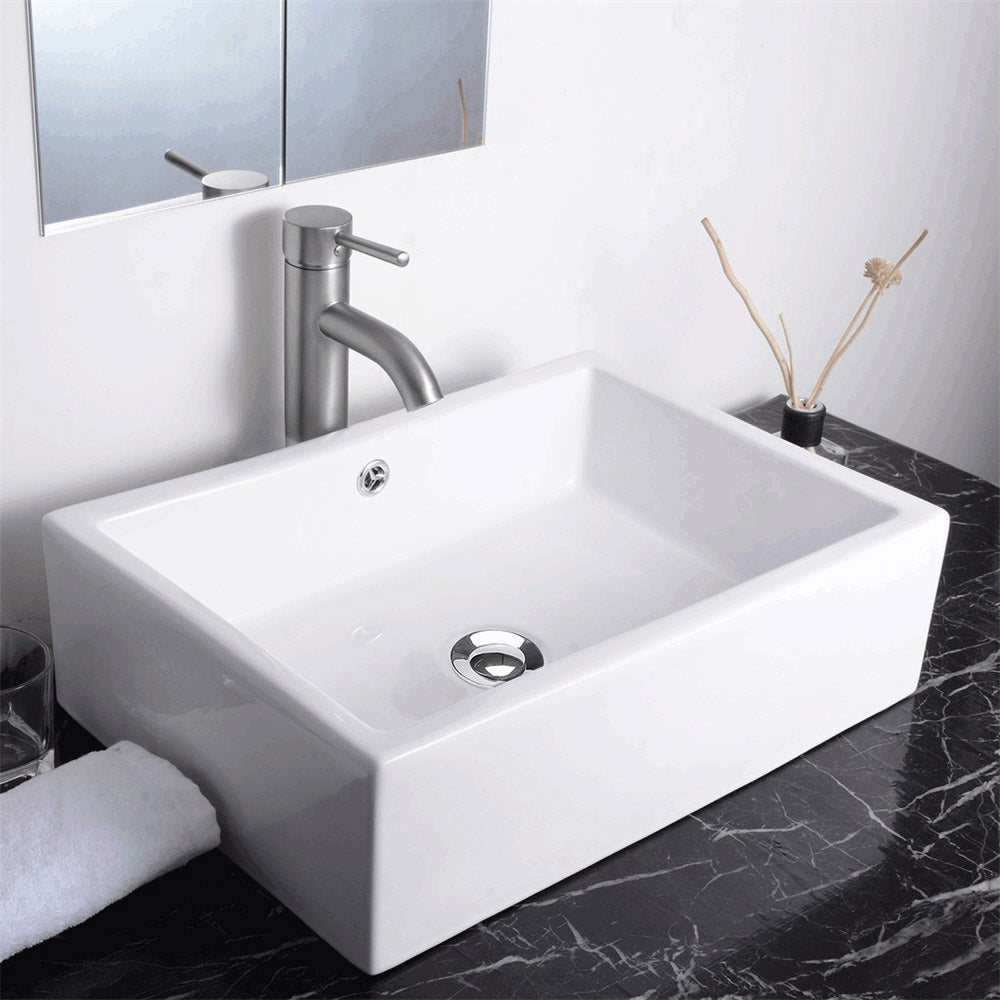 Yescom 20" Rectangle Porcelain Bathroom Sink Overflow w/ Drain Image