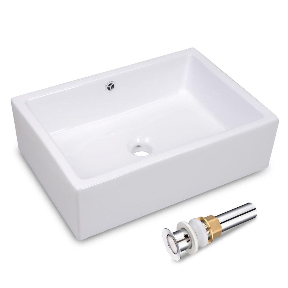 Yescom 20" Rectangle Porcelain Bathroom Sink Overflow w/ Drain Image