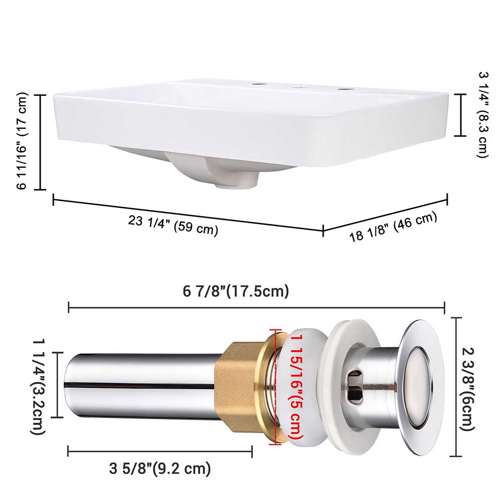 Yescom Porcelain Drop-in Sink Overflow w/ Drain 23x18 Image