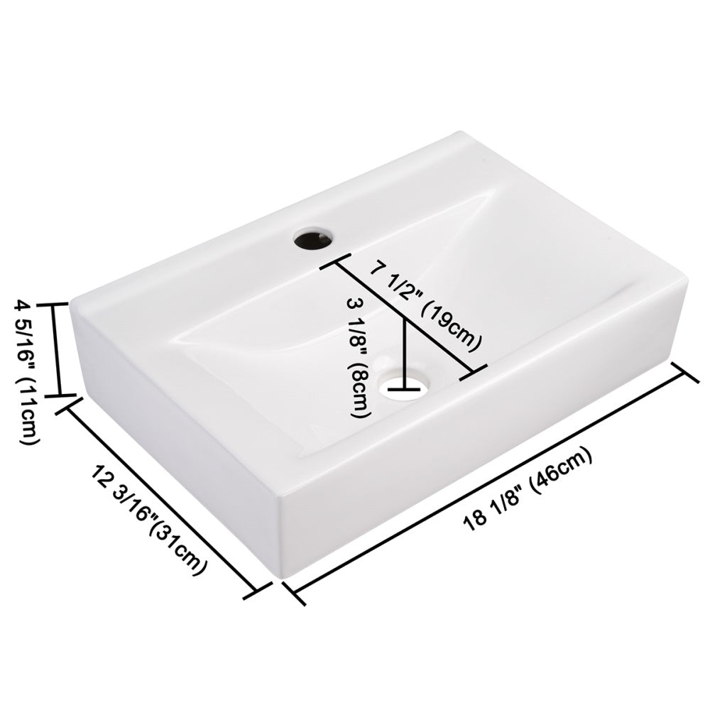 Yescom Porcelain Bathroom Sink w/ Drain Rectangular 18x12" Image