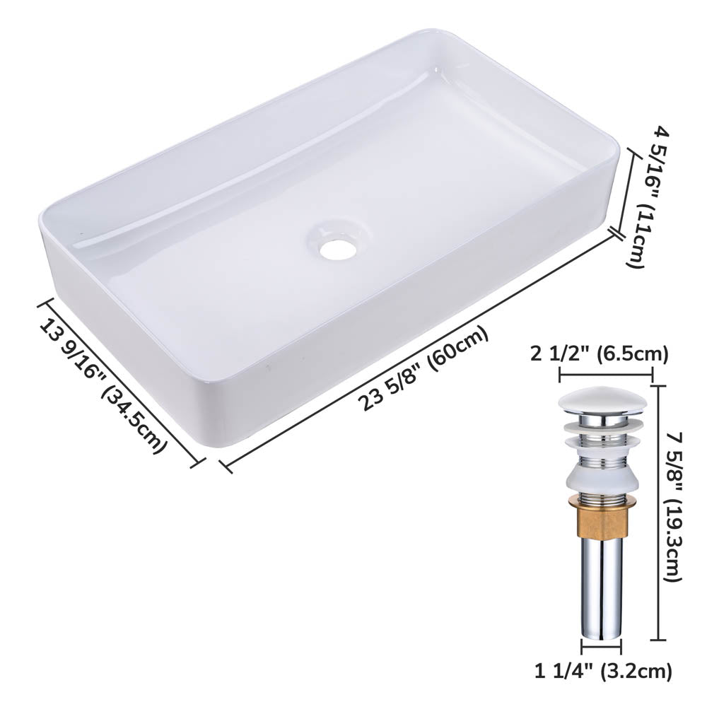 Yescom Rectangular Sink Porcelain w/ Drain 23x13" Image